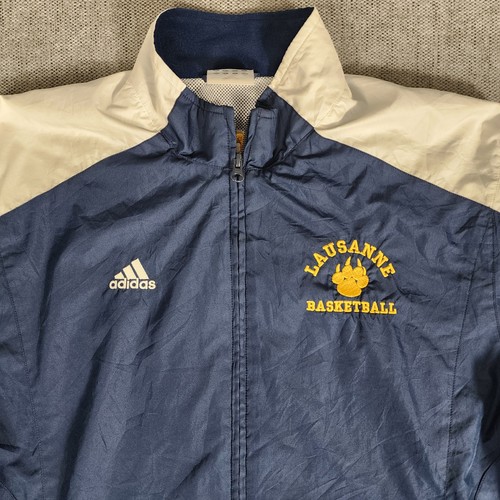 adidas Mens Navy Windbreaker Full Zip Jacket Lausanne Basketball Size M - Picture 2 of 16