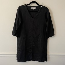 Ines De La Fressange Uniqlo 100% Linen Shift Dress Black M Lagenlook Minimalist