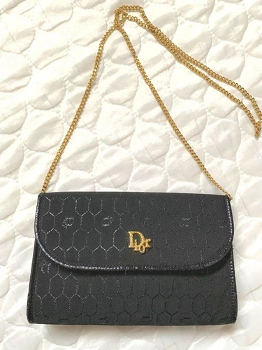 Sac bandoulière Christian Dior Trotter chaîne dorée toile nid d'abeille bandoulière noir