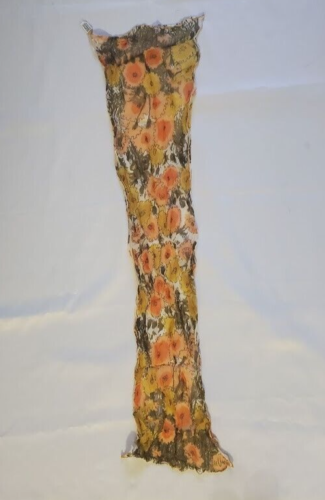 Vintage Vera Sheer Hand Rolled Long Scarf Green w/ Yellow & Peach Flowers