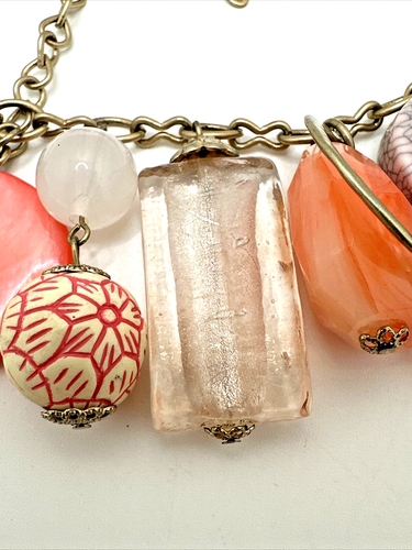 Premier Designs DREAMCICLE Necklace Pink Coral Color Charms Clear Beads 16" -20" - Picture 13 of 16
