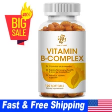 Vitamin B Complex 120 Capsules B1,B2,B3,B5,B6,B7,B9,B12, Immune Support Caps