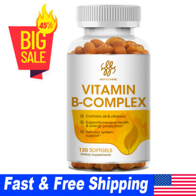 Vitamin B Complex 120 Capsules B1,B2,B3,B5,B6,B7,B9,B12, Immune Support Caps