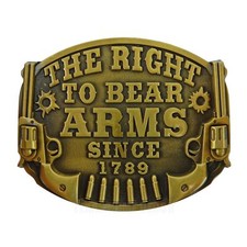 The Right To Bear Arms Belt Buckle 2nd Amendment Gun Rights Bullets Bronze Color