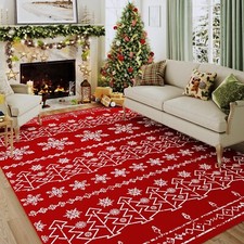 Christmas Area Rug 5x7 Red Washable Kitchen Rug Xmas Snowflake Holiday Decor ...