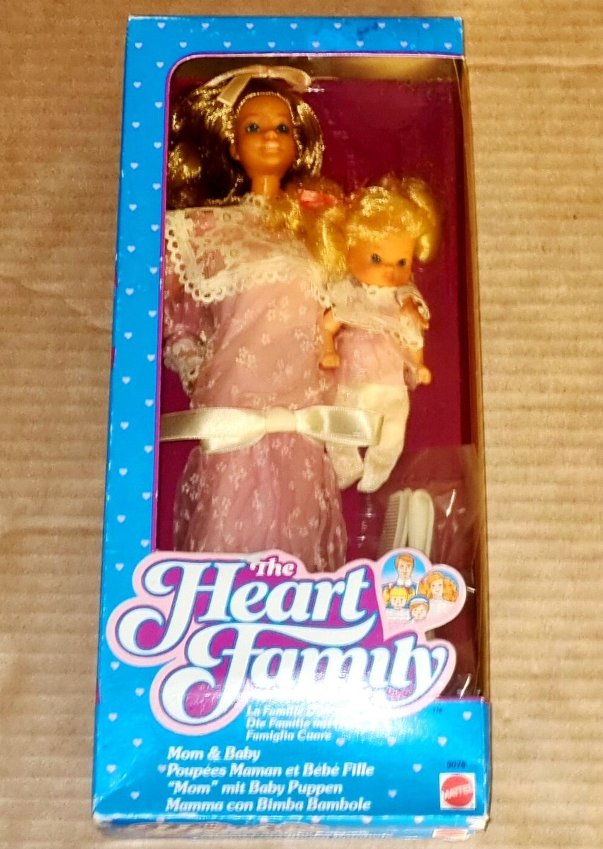 Vintage 1986 Mattel Heart Family Mom And Baby Girl Doll Figure New