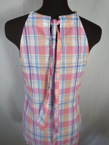 Tommy Bahama Pink Plaid Cotton Sleeveless Halter Neck Top Ties Small Petite - Picture 7 of 15