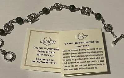 VINTAGE Lenox Sterling Silver Good Fortune Green Jade Bracelet 7''  With Papers