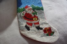 vintage Santa wool Christmas needlepoint stocking 15" -located dal 27