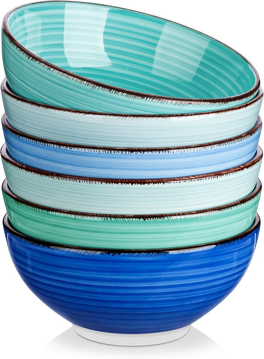 Vancasso Bonita 27 Oz Blue Ceramic Cereal Bowls Set of 6