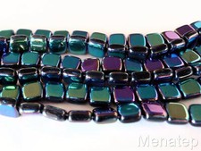 25 6 x 6 x 3 mm CzechMates Two Hole Tile Beads: Jet AB 2X Double Sided AB