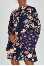 Free People Tate Floral Print Tunic Dress Fairy Whimsigoth Sz Medium Flutter Tie