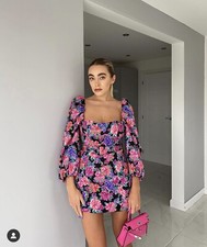 ZARA floral print dress square neckline long puff sleeves Size XS