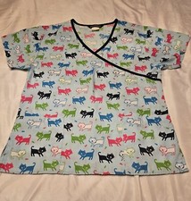 Cassandra O Women's Wrap V-Neck Short Sleeve Scrub Top Cats Lovers 21" Chest