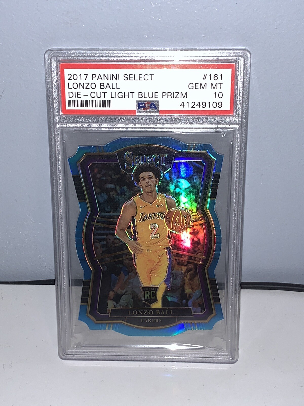 LONZO BALL 2017-18 SELECT DIE-CUT LIGHT BLUE PRIZM #161 GEM MT /185 PSA 10 POP17