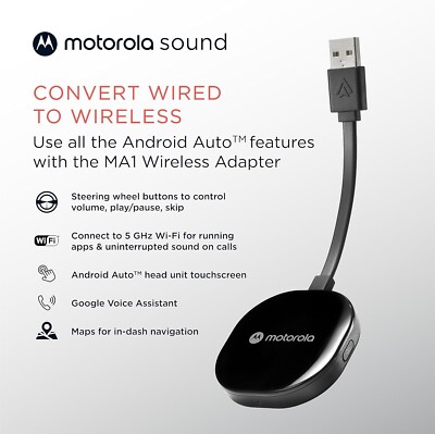 Motorola MA1 Plug-in USB Car Adapter - Wireless Android Auto