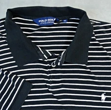 POLO RALPH LAUREN GOLF SHIRT XL BLACK WHITE STRIPED PIQUE COTTON PULLOVER MENS