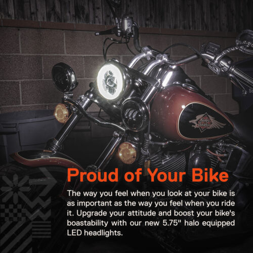 Black 5.75 (5 3/4) Round HALO DRL LED Headlight for Harley Davidson Dyna Street - Foto 3 di 9