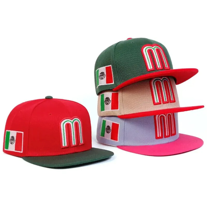 Mexico Baseball Cap Letter M With Embroidered Flag Flat Brim Snapback Hat