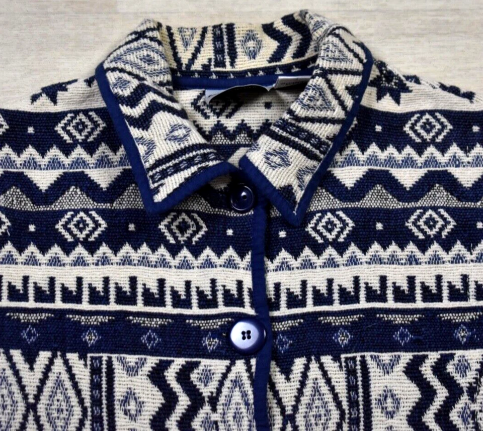 Chaqueta Azteca Insecto Moda Años 90 Tapiz Suroeste Geométrica Grande Azul De Colección Foto 2 de 4