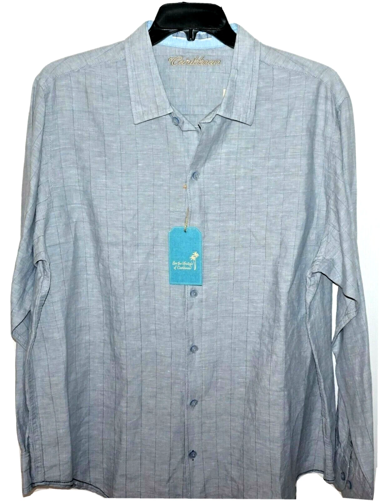 Roundtree Yorke Caribbean L/S Shirt XL Light Blue Gray Linen Blend NWT