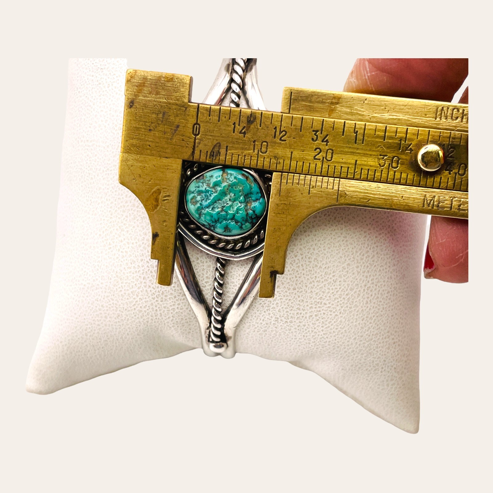 925 Solid Sterling Silver Turquoise Cuff Woman Ba… - image 6