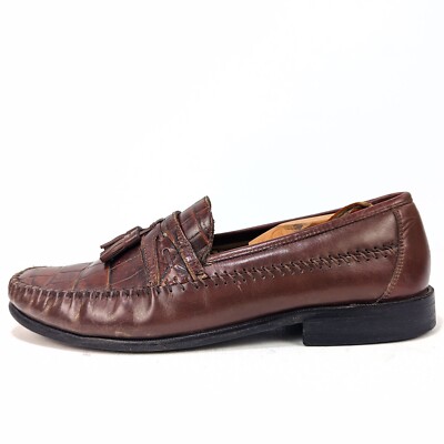 Florsheim Mens Brown Pisa Moc Toe Croc Print Tassel Leather 