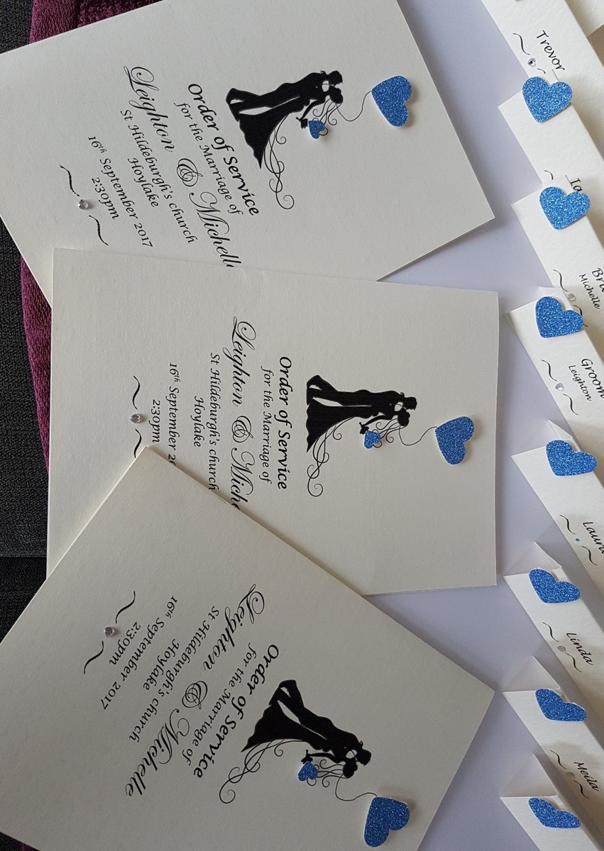 A5 Wedding Order Of Service Ceremony Cards Personalised x24 many heart  colours