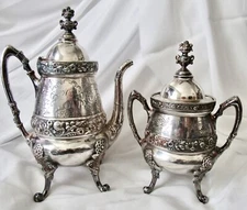 REED & BARTON 1876 Antique Silver Plate Victorian CoffeePot/Matching Sugar Bowl