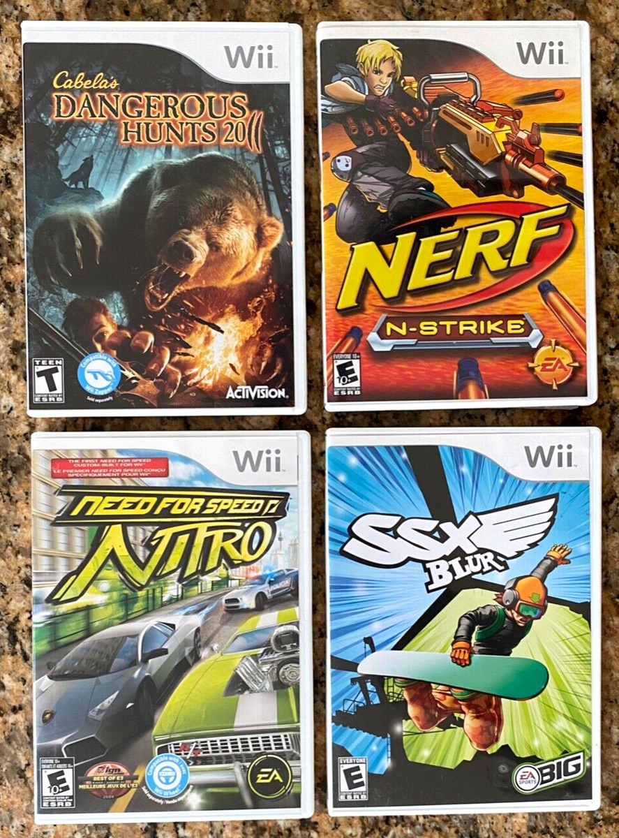 Lot-4 Wii Games-Dangerous Hunts, Nerf N Strike, Need For Speed