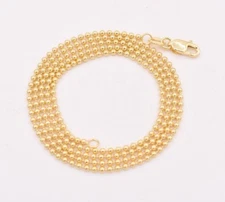 1.5mm Round All Shiny Plain Bead Ball Chain Necklace Real Solid 14K Yellow Gold