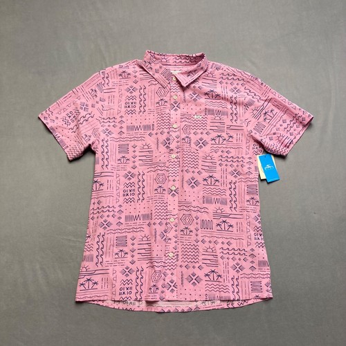 O'Neill Shirt Mens L Pink Beach Print Button Up S/S Rayon Cotton Lightweight