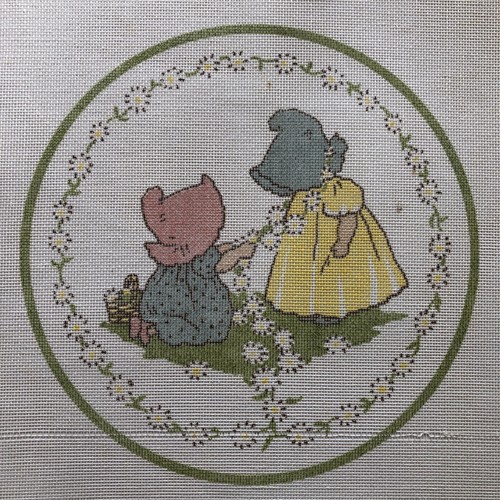Tapestry Bazaar Sweet Sunbonnet Girls Flowers Daisies Floral Needlepoint Canvas