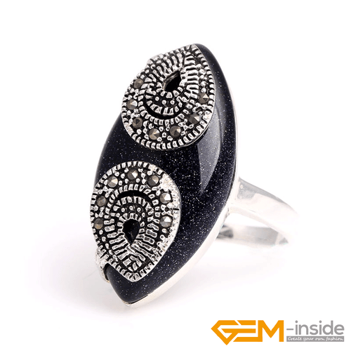 Assorted Gemstone Charm Ring Marquis Marcasite Beads Silver Jewelry Size #7-#9 - Picture 7 of 36