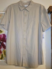 Men's Button-Up Short Sleeve Beige Dress Shirt; NEW With Tags Large Excellent