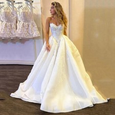 Sweep Train Lace Strapless Wedding Dresses Satin Mermaid Bridal Gowns Modest
