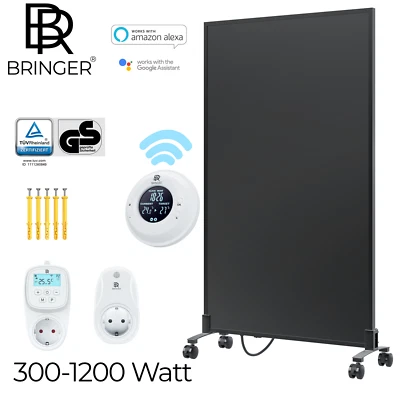 BRINGER Calefacción por infrarrojos aparato de pie calefacción eléctrica negro móvil pies de apoyo ruedas portador