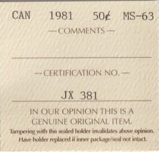CANADA 50 CENT 1981 ICCS CERTIFIED MS-63 ID JX 381