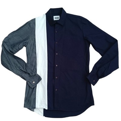 Christopher Shannon Hemd M Colour Block Panelled Navy Blau Weiß Grau Herren