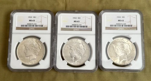 1922 Peace 90% Silver Dollar NGC Graded MS63