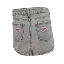 Denim Micro Mini Skirt Embroidered Bow Coquette Y2K Ballet Concert Pockets 7/28