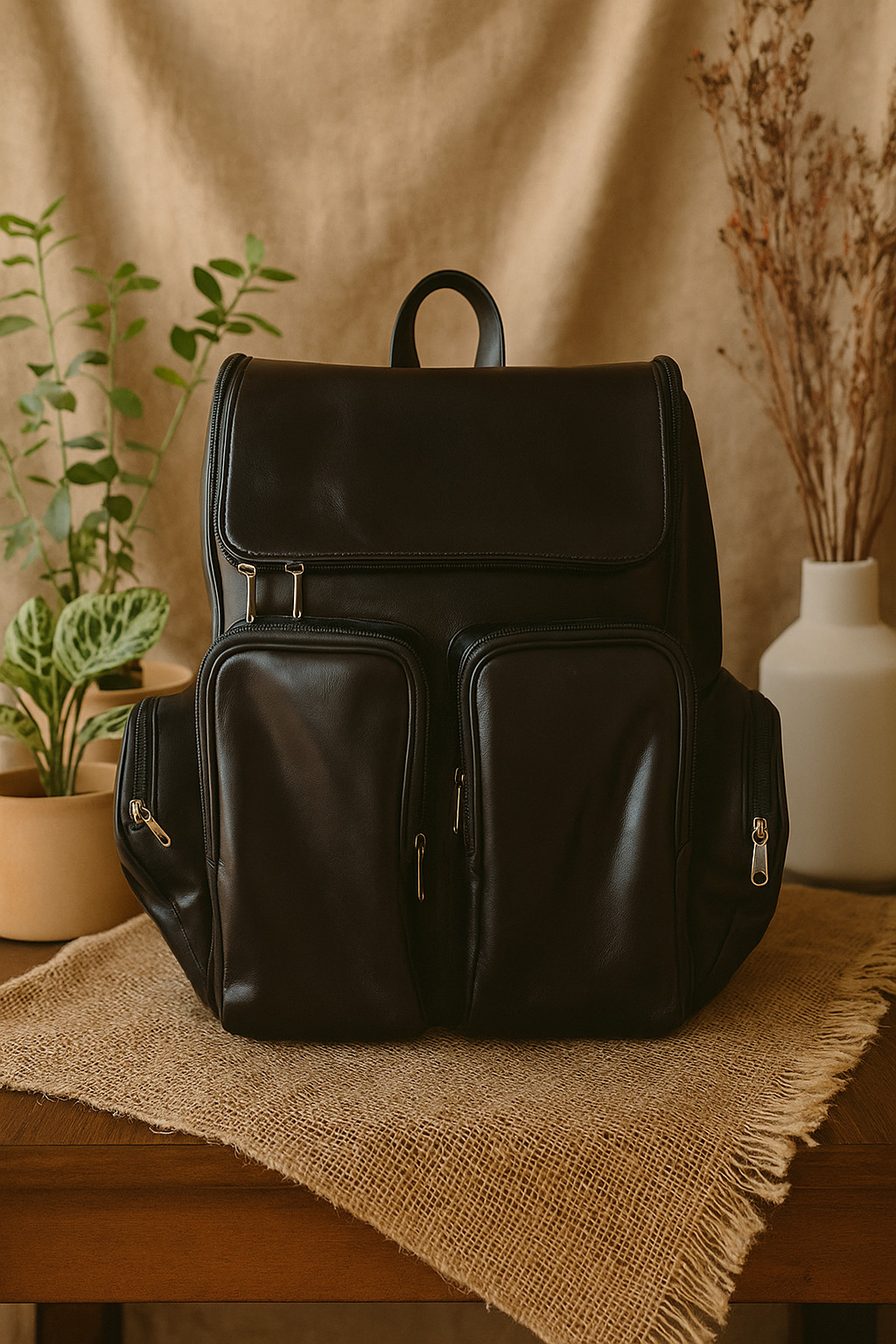 Customize Diaper Backpack Black Leather Bag Baby Shower Gift Baby Bag