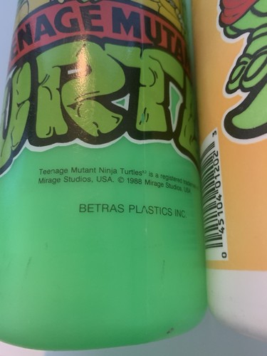 Vintage 1988 Teenage Mutant Ninja Turtles TMNT Water Bottles (2) Yellow & Green - Picture 4 of 7