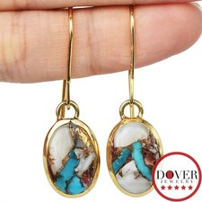 Estate Kingman Turquoise Silver Oval Dangle Drop Earrings 5.4 Grams NR