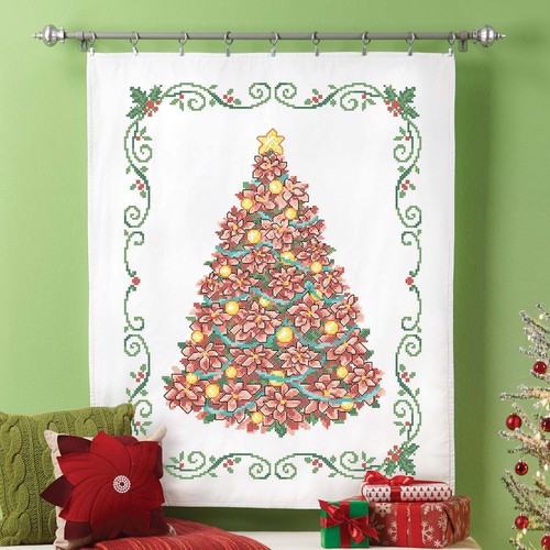 Herrschners® Poinsettia Tree Lap Quilt Top Stamped Cross-Stitch Kit