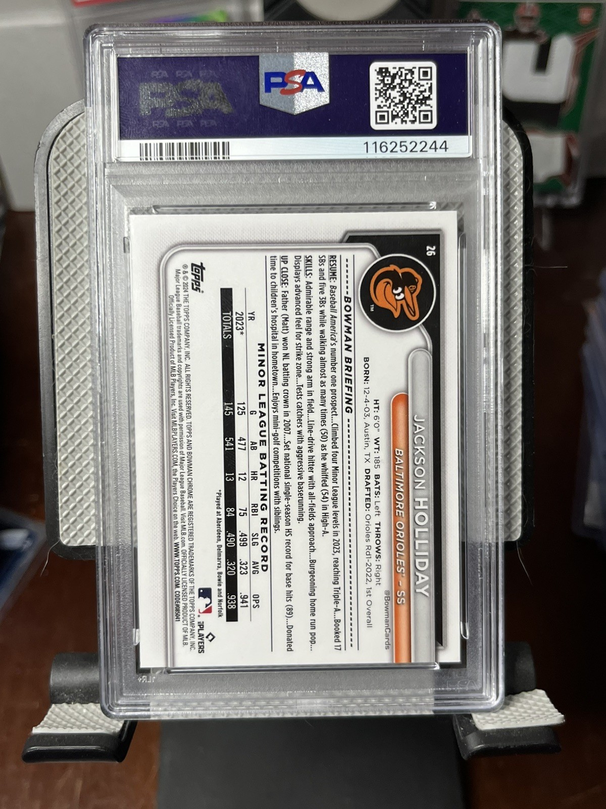 Jackson Holliday ROOKIE 37/50 PSA 10 GOLD 2024 Bowman Chrome Sapphire ORIOLES view 3
