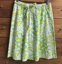 70s 80s Floral Cotton Spring/Summer Skirt Green Yellow White Tie Waist 27 Small
