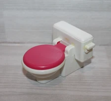 Fisher-Price Loving Family Dollhouse 1993 Dark Pink & White Bathroom Toilet