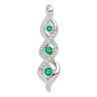 10k Weißgold 3 Steine gedrehter Diamant und Smaragd Kette Plättchen Anhänger