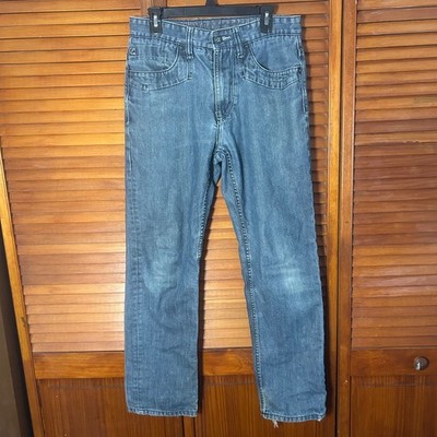 Ecko Unltd Y2K Mens Blue Denim Jeans Rhino Logo Straight Leg Streetwear 31x28